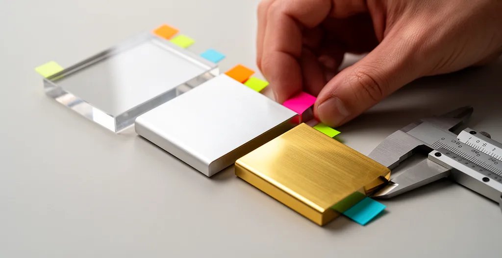 Vue rapprochée de trois plaques professionnelles côte à côte montrant les différences de texture et de reflet